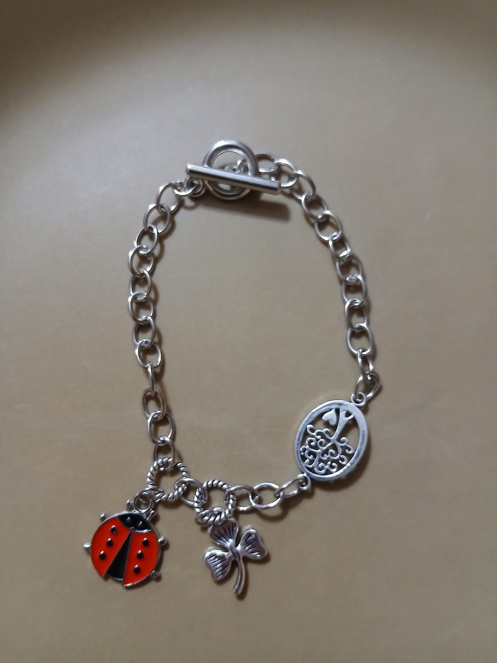 Silver Charm Bracelet with Red Ladybug & Clover Charms - Kids Accessories